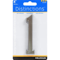 Hillman Distinctions 4 in. Silver Brushed Nickel Self-Adhesive Number 1 1 pc (Pack of 3)