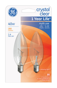 GE 40 watts B10 Decorative Incandescent Bulb E12 (Candelabra) Soft White 2 pk