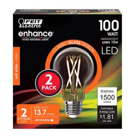 Feit Enhance A19 E26 (Medium) Filament LED Bulb Soft White 100 Watt Equivalence 2 pk