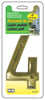 Hillman Distinctions 4 in. Gold Brass Screw-On Number 4 1 pc (Pack of 3)