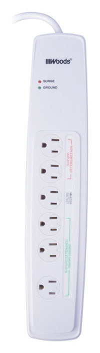 Southwire Woods 3 ft. L 6 outlets Surge Protector White 1780 J