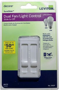 Leviton Decora SureSlide White Fan/LED Dimmer Slide Switch 1 pk