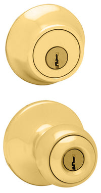 Kwikset Polo Polished Brass Entry Lock and Single Cylinder Deadbolt 1-3/4 in.