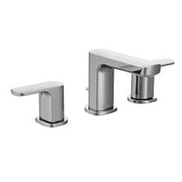 Chrome two-handle low arc bathroom faucet