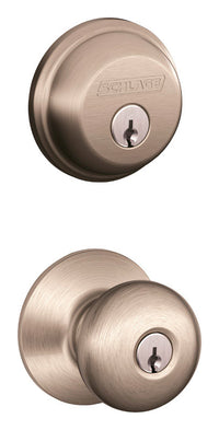 Schlage Plymouth Satin Nickel Deadbolt and Entry Door Knob 1-3/4 in.