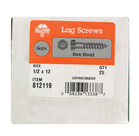 Hillman 1/2 in. X 12 in. L Hex Hot Dipped Galvanized Steel Lag Screw 25 pk