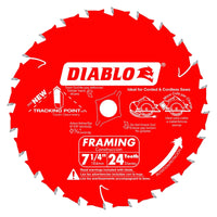 Diablo Tracking Point 7-1/4 in. Dia. x 5/8 in. Carbide Framing Saw Blade 24 teeth 3 pk