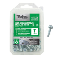 Teks No. 12  x 1 in. L Hex Washer Head Zinc-Plated Steel Sheet Metal Screws 100 pk