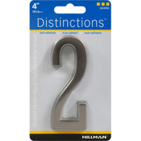 Hillman Distinctions 4 in. Silver Brushed Nickel Self-Adhesive Number 2 1 pc (Pack of 3)