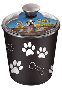 Bella Bowl Black Bones and Paw Prints Stainless Steel 9.2 cups Pet Food Storage Container For Dog (Pack of 6)