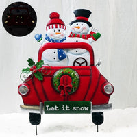 Alpine LED Christmas Car with Snowman 22 in. Yard Decor