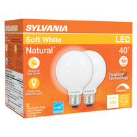 Sylvania Natural G25 E26 (Medium) LED Bulb Soft White 40 Watt Equivalence 2 pk