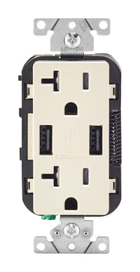 Leviton Decora 20 amps 125 V Light Almond Outlet and USB Charger 5-20R 1 pk