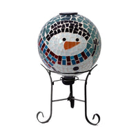 Alpine Solar Snowman Mosaic Glass Globe 17 in. Yard Decor