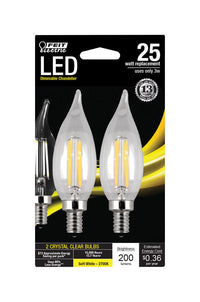 Feit CA10 E12 (Candelabra) LED Bulb Soft White 25 Watt Equivalence 2 pk