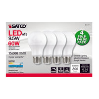 Satco A19 E26 (Medium) LED Bulb Natural Light 60 Watt Equivalence 4 pk