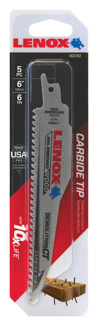 Lenox Demolition CT 6 in. Carbide Tipped Reciprocating Saw Blade 6 TPI 5 pk