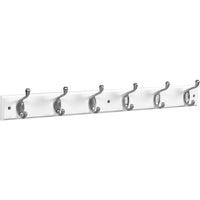 DPV8170 27â€ x 2-3/4" x 3/5" Hookrail with 6 Coat Hooks - Satin Nickel with White Rail