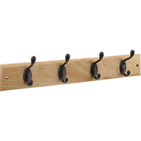 DPV8170 18â€ x 2-3/4" x 5/8" Hookrail with 4 Coat Hooks - Oil-Rubbed Bronze with Light Brown Rail