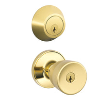 Schlage Byron Bright Brass Knob and Single Cylinder Deadbolt 1-3/4 in.