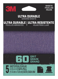 3M Ultra Durable 5.5 in. L x 4.5 in. W 60 Grit Aluminum Oxide Sanding Sheet 5 pk