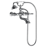 Chrome two-handle tub filler includes hand shower