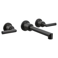 Matte black two-handle wall mount bathroom faucet