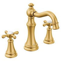 Brushed gold two-handle high arc bathroom faucet