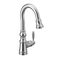 Chrome one-handle high arc pulldown bar faucet