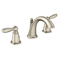 Brushed nickel two-handle high arc bathroom faucet