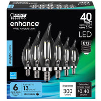 Feit Enhance CA10 E12 (Candelabra) Filament LED Bulb Daylight 40 Watt Equivalence 6 pk