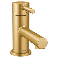 Brushed gold one-handle low arc low profile bathroom faucet