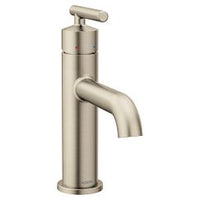 Brushed nickel one-handle high arc bathroom faucet