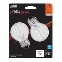 Feit White Filament G16.5 E26 (Medium) Filament LED Bulb Soft White 40 Watt Equivalence 2 pk