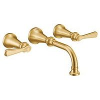 Brushed gold two-handle wall mount bathroom faucet