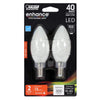 Feit Enhance Torpedo E12 (Candelabra) Filament LED Bulb Soft White 40 Watt Equivalence 2 pk