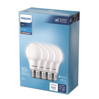 Philips A19 E26 (Medium) LED Bulb Daylight 60 Watt Equivalence 4 pk