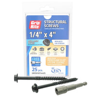 Grip-Rite 1/4 in. wire X 4 in. L Star Hex Washer Head Structural Screws 25 pk