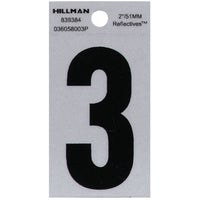 Hillman 2 in. Reflective Black Vinyl Self-Adhesive Number 3 1 pc (Pack of 6)