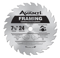 Freud Avanti 7-1/4 in. Dia. x 5/8 in. Carbide Tip Steel Framing Blade 24 teeth 1 pc. (Pack of 10)