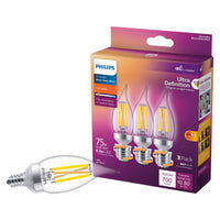 Philips BA11 E12 (Candelabra) LED Light Bulb Soft White 75 Watt Equivalence 3 pk