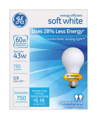 GE 43 W A19 A-Line Halogen Bulb 620 lm White 2 pk