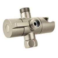 Brushed nickel shower arm diverter