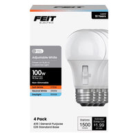 Feit  A19 E26 (Medium) LED Bulb Adjustable White 100 Watt Equivalence 4 pk