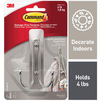 3M Command 2 in. L Brushed Nickel Metal Large Double Hook 4 lb. cap. 1 pk