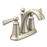 Brushed nickel two-handle high arc bathroom faucet