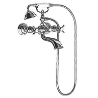 Chrome two-handle tub filler includes hand shower