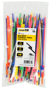 EZ-Off Cable Tie, Red, 6-In., 100-Pk.