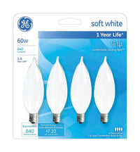 GE 60 watts CA10 Decorative Incandescent Bulb E12 (Candelabra) Soft White 4 pk (Pack of 4)