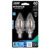 Feit Enhance B10 E12 (Candelabra) Filament LED Bulb Daylight 60 Watt Equivalence 2 pk